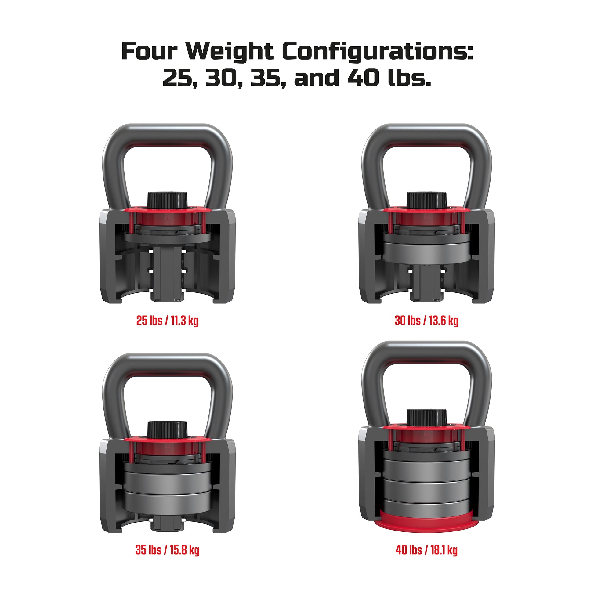 Smartstack Wide Handle Adjustable Kettlebell for Home Gym Workouts, 25-40 Lbs